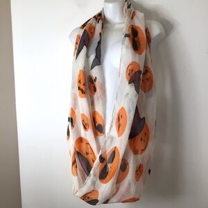 White Sheer Scarf with Bright Orange Pumpkin Motif